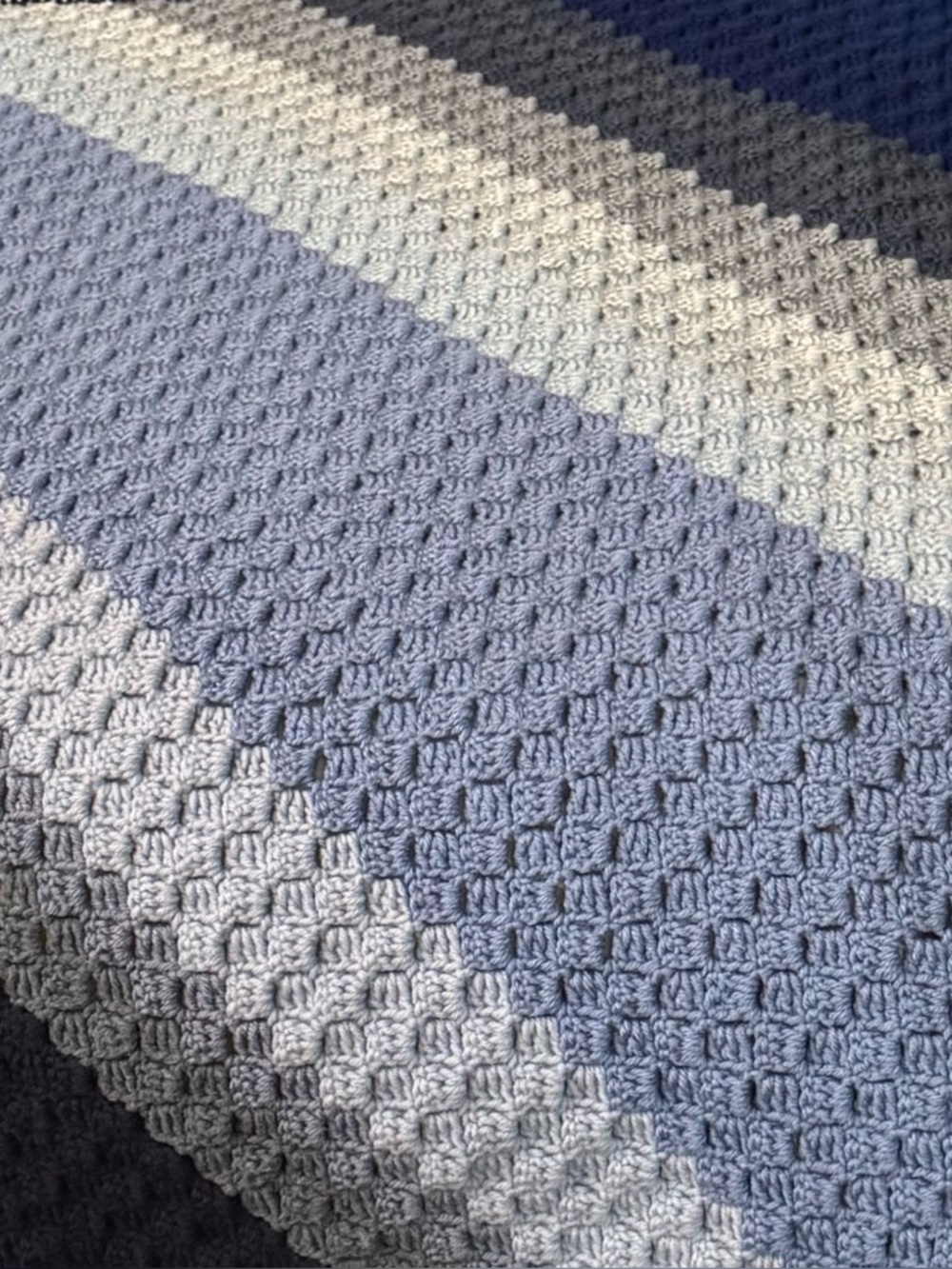 Handmade Crochet Blanket in Blue and Gray Stripes